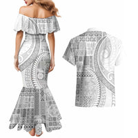 Samoa Siapo White Sunday Couples Matching Mermaid Dress and Hawaiian Shirt Lotu Tamaiti Polynesian White Pattern - Polynesian Pride