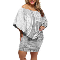 Samoa Siapo White Sunday Off Shoulder Short Dress Lotu Tamaiti Polynesian White Pattern - Polynesian Pride