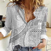 Samoa Siapo White Sunday Women Casual Shirt Lotu Tamaiti Polynesian White Pattern - Polynesian Pride