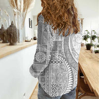 Samoa Siapo White Sunday Women Casual Shirt Lotu Tamaiti Polynesian White Pattern - Polynesian Pride