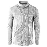 Tonga White Sunday Button Sweatshirt Lotu Tamaiti Ngatu Tribal - Polynesian Pride