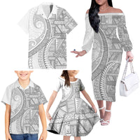 Tonga White Sunday Family Matching Off The Shoulder Long Sleeve Dress and Hawaiian Shirt Lotu Tamaiti Ngatu Tribal - Polynesian Pride