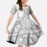 Tonga White Sunday Family Matching Off Shoulder Maxi Dress and Hawaiian Shirt Lotu Tamaiti Ngatu Tribal - Polynesian Pride