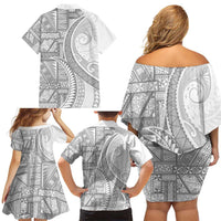 Tonga White Sunday Family Matching Off Shoulder Short Dress and Hawaiian Shirt Lotu Tamaiti Ngatu Tribal - Polynesian Pride