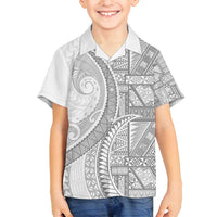 Tonga White Sunday Family Matching Off Shoulder Short Dress and Hawaiian Shirt Lotu Tamaiti Ngatu Tribal - Polynesian Pride