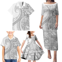 Tonga White Sunday Family Matching Puletasi and Hawaiian Shirt Lotu Tamaiti Ngatu Tribal - Polynesian Pride