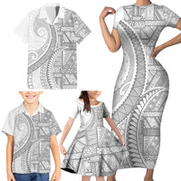 Tonga White Sunday Family Matching Short Sleeve Bodycon Dress and Hawaiian Shirt Lotu Tamaiti Ngatu Tribal - Polynesian Pride