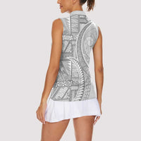 Tonga White Sunday Women Sleeveless Polo Shirt Lotu Tamaiti Ngatu Tribal - Polynesian Pride
