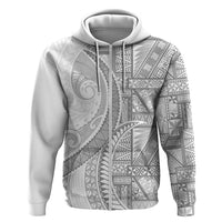 Tonga White Sunday Zip Hoodie Lotu Tamaiti Ngatu Tribal - Polynesian Pride