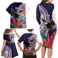 American Samoa Bald Eagle Personalized Family Matching Long Sleeve Bodycon Dress and Hawaiian Shirt Polynesian Teuila Flowers - Polynesian Pride