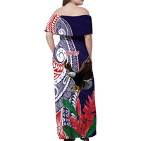 American Samoa Bald Eagle Personalized Family Matching Off Shoulder Maxi Dress and Hawaiian Shirt Polynesian Teuila Flowers - Polynesian Pride