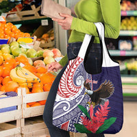 American Samoa Bald Eagle Personalized Grocery Bag Polynesian Teuila Flowers - Polynesian Pride