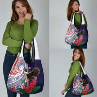 American Samoa Bald Eagle Personalized Grocery Bag Polynesian Teuila Flowers - Polynesian Pride
