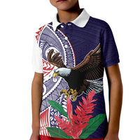 American Samoa Bald Eagle Personalized Kid Polo Shirt Polynesian Teuila Flowers - Polynesian Pride