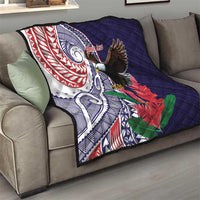 American Samoa Bald Eagle Personalized Quilt Polynesian Teuila Flowers - Polynesian Pride
