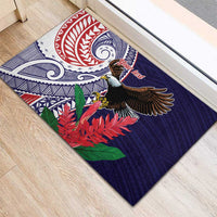 American Samoa Bald Eagle Personalized Rubber Doormat Polynesian Teuila Flowers - Polynesian Pride
