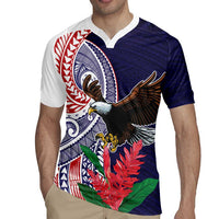 American Samoa Bald Eagle Personalized Rugby Jersey Polynesian Teuila Flowers - Polynesian Pride