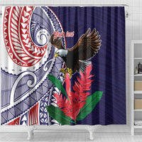 American Samoa Bald Eagle Personalized Shower Curtain Polynesian Teuila Flowers - Polynesian Pride