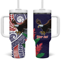 American Samoa Bald Eagle Personalized Tumbler With Handle Polynesian Teuila Flowers - Polynesian Pride