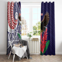 American Samoa Bald Eagle Personalized Window Curtain Polynesian Teuila Flowers - Polynesian Pride