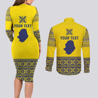 Niue Crab Personalised Couples Matching Long Sleeve Bodycon Dress and Long Sleeve Button Shirt Niuean Hiapo Pattern - Polynesian Pride