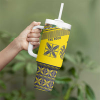 Niue Crab Personalised Tumbler With Handle Niuean Hiapo Pattern - Polynesian Pride