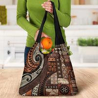 Vintage Samoa Siapo Mamanu Grocery Bag Brown Samoan Tapa Motif - Polynesian Pride