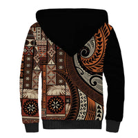 Vintage Samoa Siapo Mamanu Sherpa Hoodie Brown Samoan Tapa Motif - Polynesian Pride