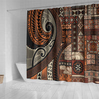 Vintage Samoa Siapo Mamanu Shower Curtain Brown Samoan Tapa Motif - Polynesian Pride