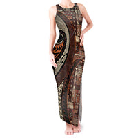 Vintage Samoa Siapo Mamanu Tank Maxi Dress Brown Samoan Tapa Motif - Polynesian Pride