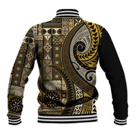 Vintage Samoa Siapo Mamanu Baseball Jacket Gold Samoan Tapa Motif - Polynesian Pride