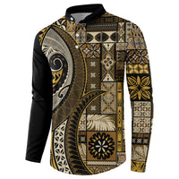 Vintage Samoa Siapo Mamanu Button Sweatshirt Gold Samoan Tapa Motif - Polynesian Pride