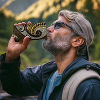 Vintage Samoa Siapo Mamanu 4 in 1 Can Cooler Tumbler Gold Samoan Tapa Motif - Polynesian Pride