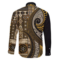 Vintage Samoa Siapo Mamanu Family Matching Puletasi and Hawaiian Shirt Gold Samoan Tapa Motif - Polynesian Pride