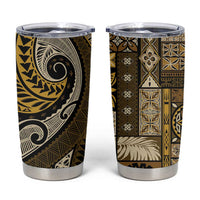Vintage Samoa Siapo Mamanu Tumbler Cup Gold Samoan Tapa Motif - Polynesian Pride