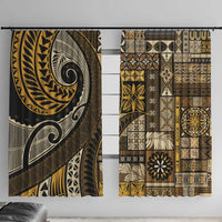 Vintage Samoa Siapo Mamanu Window Curtain Gold Samoan Tapa Motif - Polynesian Pride
