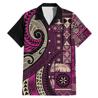 Vintage Samoa Siapo Mamanu Family Matching Mermaid Dress and Hawaiian Shirt Pink Samoan Tapa Motif - Polynesian Pride