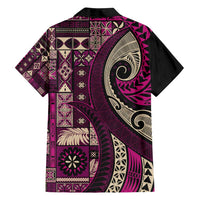 Vintage Samoa Siapo Mamanu Family Matching Puletasi and Hawaiian Shirt Pink Samoan Tapa Motif - Polynesian Pride