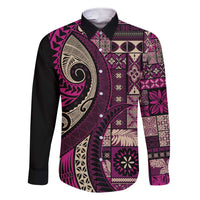 Vintage Samoa Siapo Mamanu Family Matching Short Sleeve Bodycon Dress and Hawaiian Shirt Pink Samoan Tapa Motif - Polynesian Pride