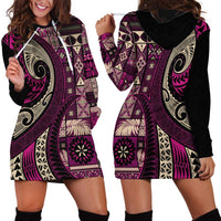 Vintage Samoa Siapo Mamanu Hoodie Dress Pink Samoan Tapa Motif - Polynesian Pride