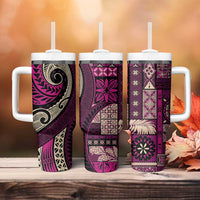 Vintage Samoa Siapo Mamanu Tumbler With Handle Pink Samoan Tapa Motif - Polynesian Pride