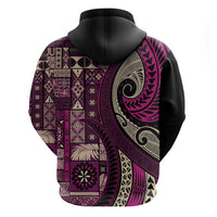 Vintage Samoa Siapo Mamanu Zip Hoodie Pink Samoan Tapa Motif - Polynesian Pride