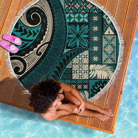 Vintage Samoa Siapo Mamanu Beach Blanket Teal Samoan Tapa Motif - Polynesian Pride