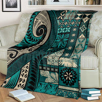 Vintage Samoa Siapo Mamanu Blanket Teal Samoan Tapa Motif - Polynesian Pride