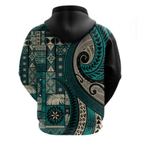 Vintage Samoa Siapo Mamanu Hoodie Teal Samoan Tapa Motif - Polynesian Pride