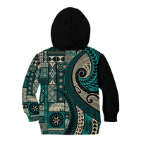 Vintage Samoa Siapo Mamanu Kid Hoodie Teal Samoan Tapa Motif - Polynesian Pride