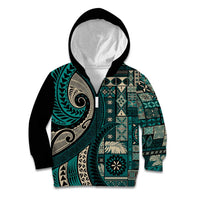 Vintage Samoa Siapo Mamanu Kid Hoodie Teal Samoan Tapa Motif - Polynesian Pride
