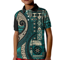 Vintage Samoa Siapo Mamanu Kid Polo Shirt Teal Samoan Tapa Motif - Polynesian Pride