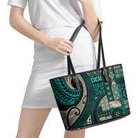 Vintage Samoa Siapo Mamanu Leather Tote Bag Teal Samoan Tapa Motif - Polynesian Pride