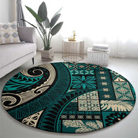 Vintage Samoa Siapo Mamanu Round Carpet Teal Samoan Tapa Motif - Polynesian Pride